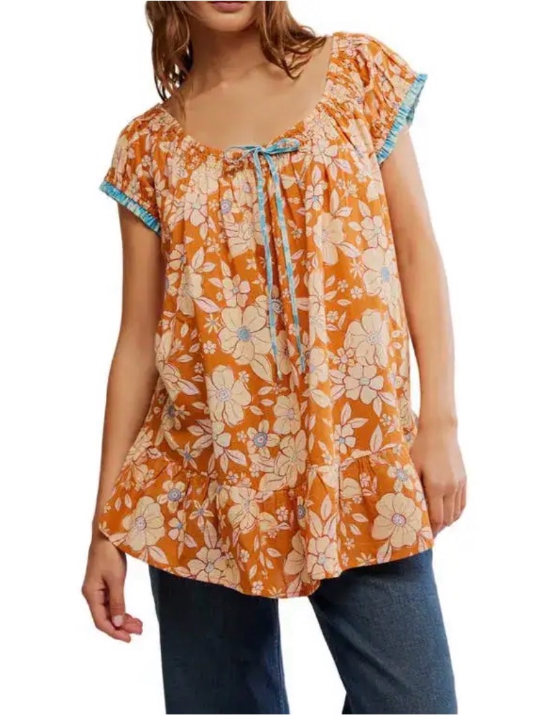 Nwt- Free People Frankie Floral Tunic, Honey Ginger Combo, Size Xs
